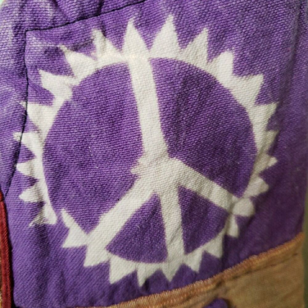 Hippie Peace Sign Crossbody Hobo Bag Funky Fabric Purse Retro Handmade Nepal - Picture 10 of 14